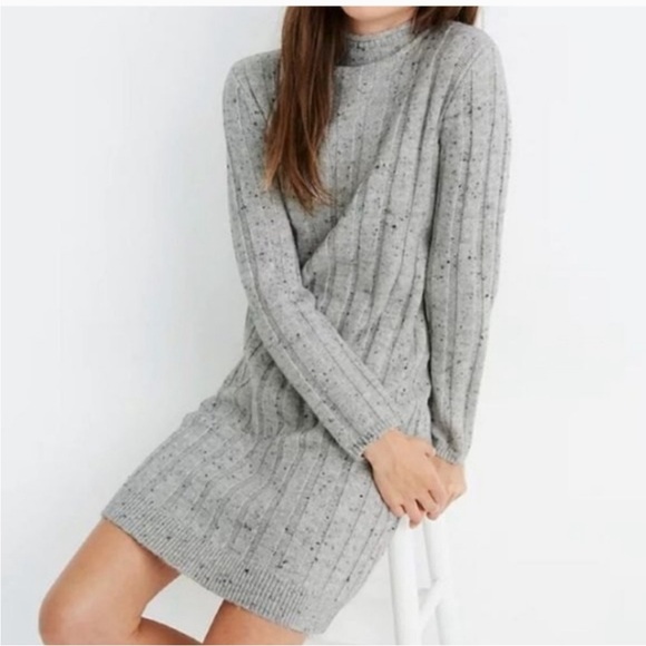 Madewell Donegal Rolled Mock Neck Sweater Dress Smoke Gray - Small - Picture 1 of 10
